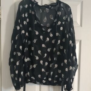 Rag & Bone Black Floral Sheer Blouse